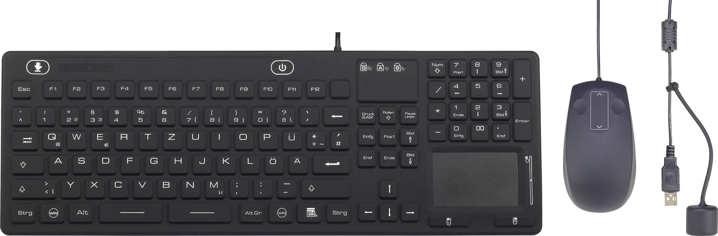 CONRAD Renkforce USB-Tastatur, Maus-Set IP 68 Industrie Spritzwassergeschützt, Staubgeschützt