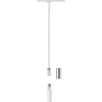 Beleuchtungssystem mit weißem Kabel und modularem Design, bestehend aus zwei austauschbaren Leuchtenaufhängungen.