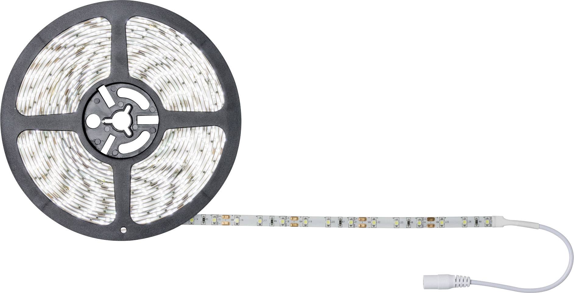 Eine Rolle LED-Lichtstreifen mit abgerolltem Teil und einem Anschlussstecker am Ende.