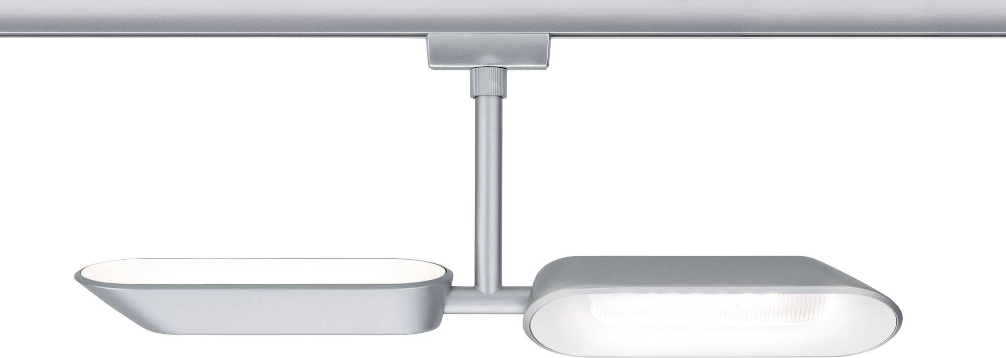 Eine moderne silberne Deckenleuchte mit zwei rechteckigen LED-Lampen. Ideal für zeitgemäßes Interieur.