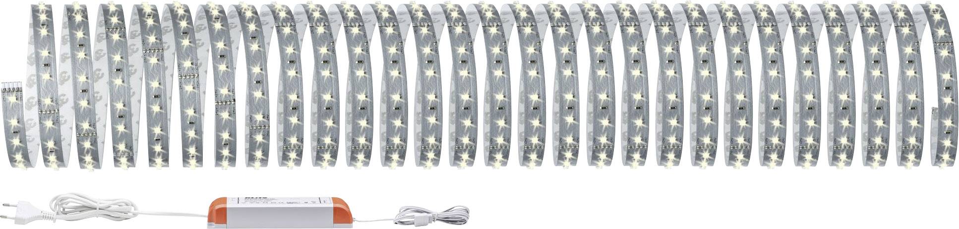 LED-Lichtstreifen aufgerollt, darunter ein weißes Netzteil mit Kabel.