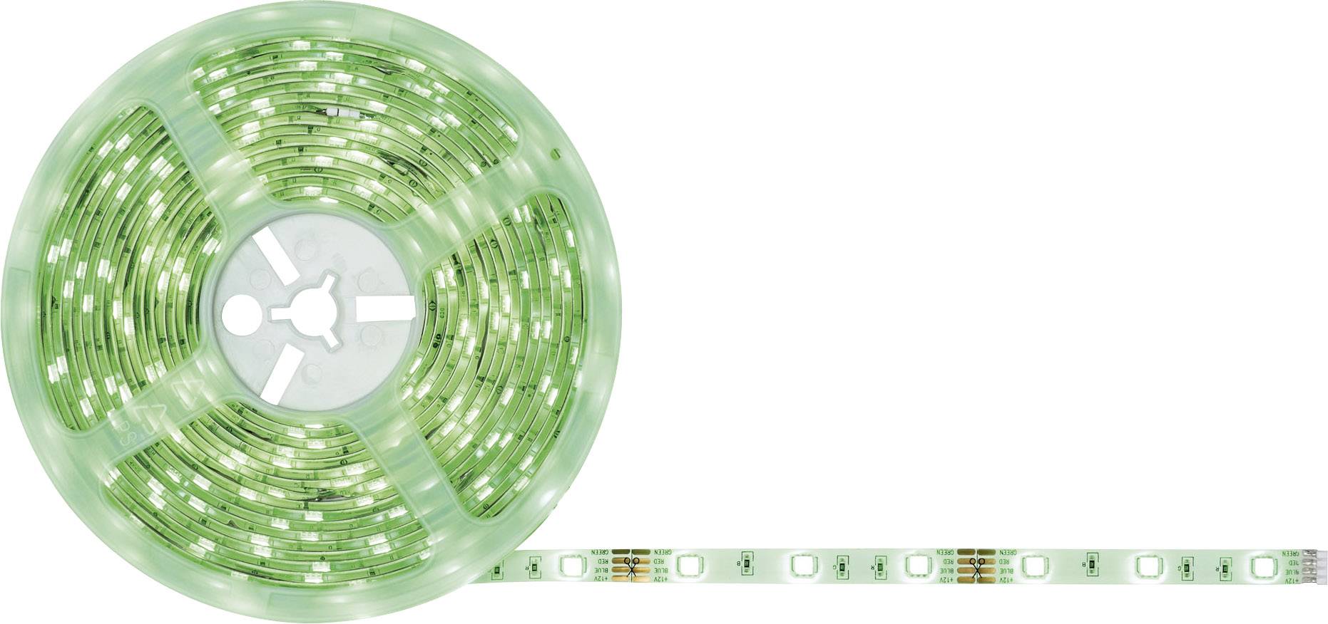 Grüne LED-Lichtleiste in einer Spule, teilweise abgerollt. Ideal für dekorative Beleuchtung und Akzente.