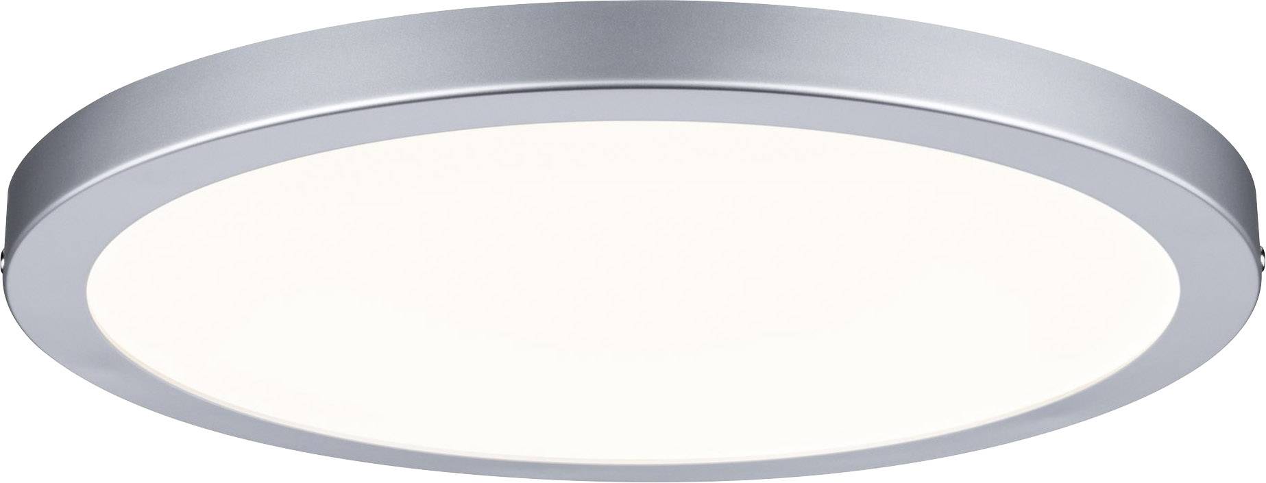 Eine runde, silberne LED-Deckenleuchte mit einem weißen, diffusen Lichtschirm. Ideal für klare, gleichmäßige Raumbeleuchtung.
