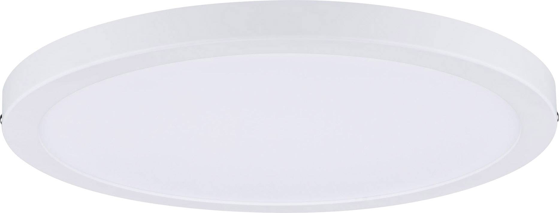 Runde, weiße Deckenlampe mit schlichtem, modernen Design.