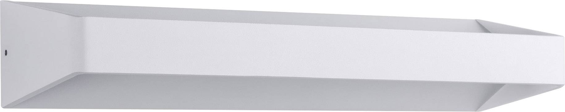 Weiße, rechteckige Wandlampe mit schlichtem Design, montiert an einer Wand.