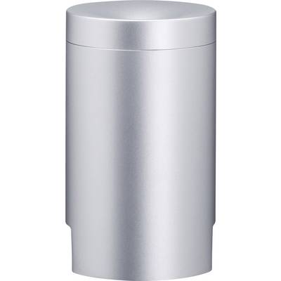 Glattes, zylindrisches, silberfarbenes Objekt mit einem Deckel.