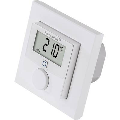 Ein digitales Raumthermostat mit einem Display, das '21,0°C Auto' anzeigt. Ein Drehknopf zur Temperatureinstellung ist darunter.