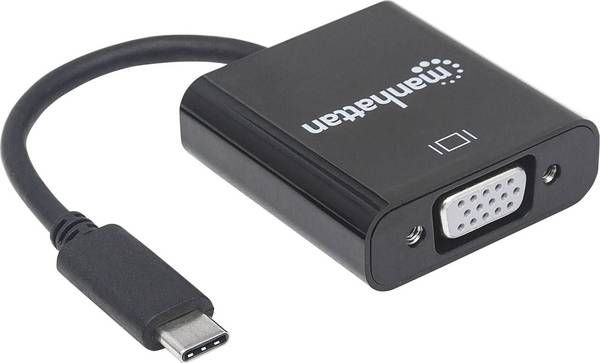 Manhattan 151771 USB / VGA Adapter [1x USB 3.2 Gen 2 Stecker C (USB 3.1) - 1x VGA-Buchse] Schwarz Farbcodiert, Flexibel, Folienschirm, UL-zertifiziert, beidseitig verwendbarer Stecker, vergoldete Steckkontakte 0.80 m