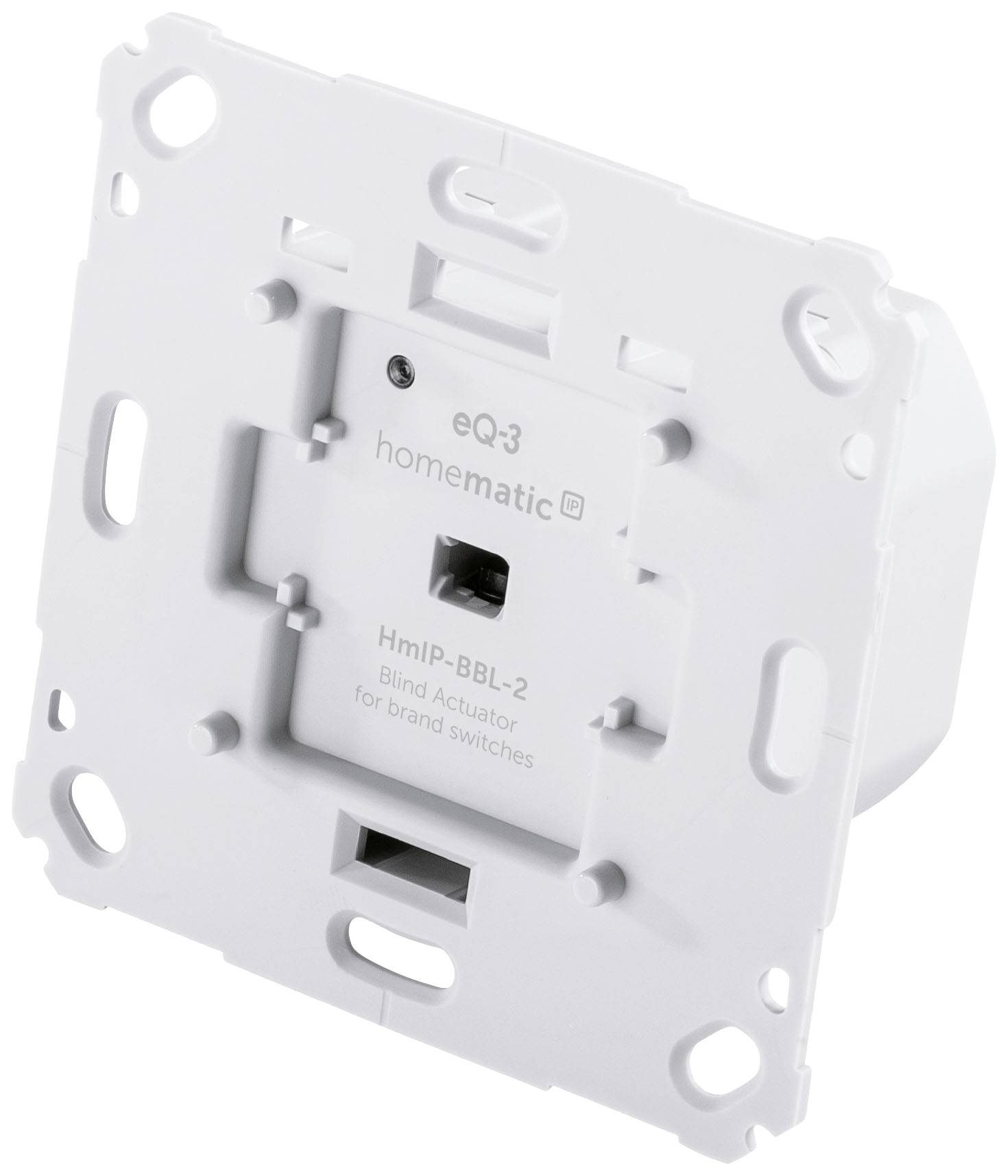 Weißer elektrischer Rollladenschalter mit Markenaufdruck 'homematic IP' und Modellnummer 'HmIP-BBL2', geeignet für Markenschalter.