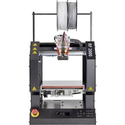 3D-Drucker mit zwei Extrudern und aufgespulter Filamentrolle oben. Steuerfeld unten zeigt betriebsbereite Anzeige.