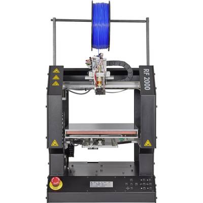 Ein 3D-Drucker mit blauem Filament und einem Display an der Vorderseite. Das Gerät hat ein kompaktes, rechteckiges Design.