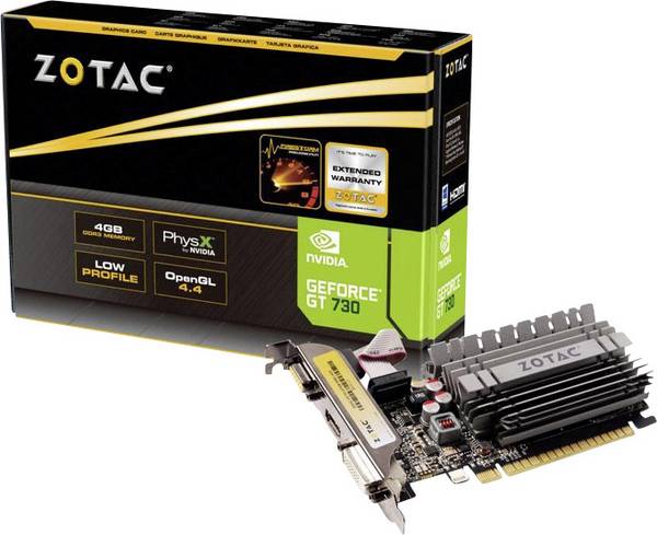 Zotac Grafikkarte Nvidia GeForce GT730   4 GB DDR3-RAM PCIe x16  HDMI®, DVI, VGA Low Profile, Passiv gekühlt