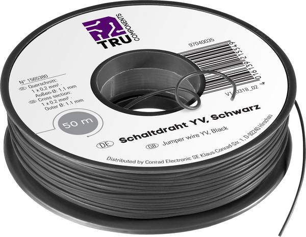 TRU COMPONENTS 1565380 Schaltdraht Yv 1 x 0.20 mm² Schwarz 50 m
