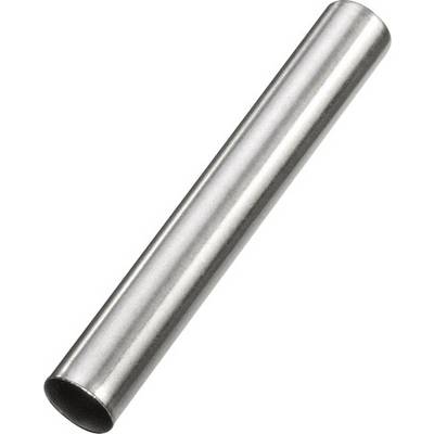 Langes, zylindrisches Metallrohr, silberfarben, auf weißem Hintergrund.