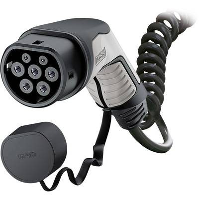 Ein spiralförmiges Ladekabel mit einem Typ 2 Stecker für Elektrofahrzeuge.
