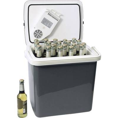 Eine geöffnete Kühlbox voller gekühlter Bierflaschen. Eine Flasche steht daneben.