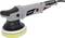 Graue Poliermaschine mit schwarzem Griff und gelbem Schwammaufsatz.