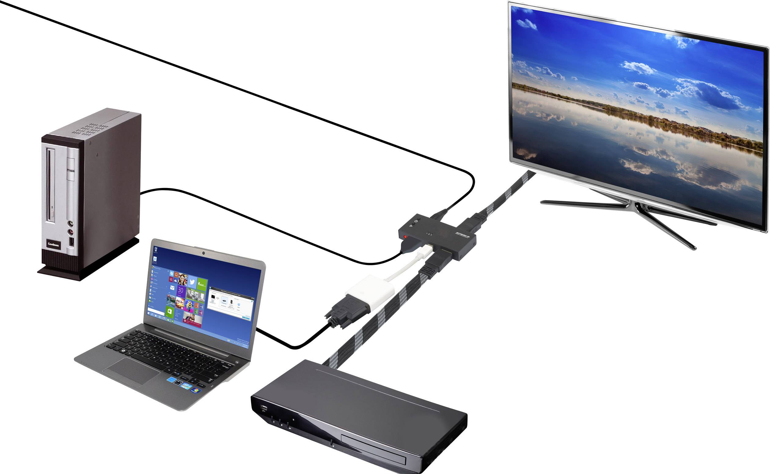 SpeaKa Professional 3 Port HDMI-Switch mit eingebautem Konverter, mit Status-LEDs 3840 x 2160 Pixel-1