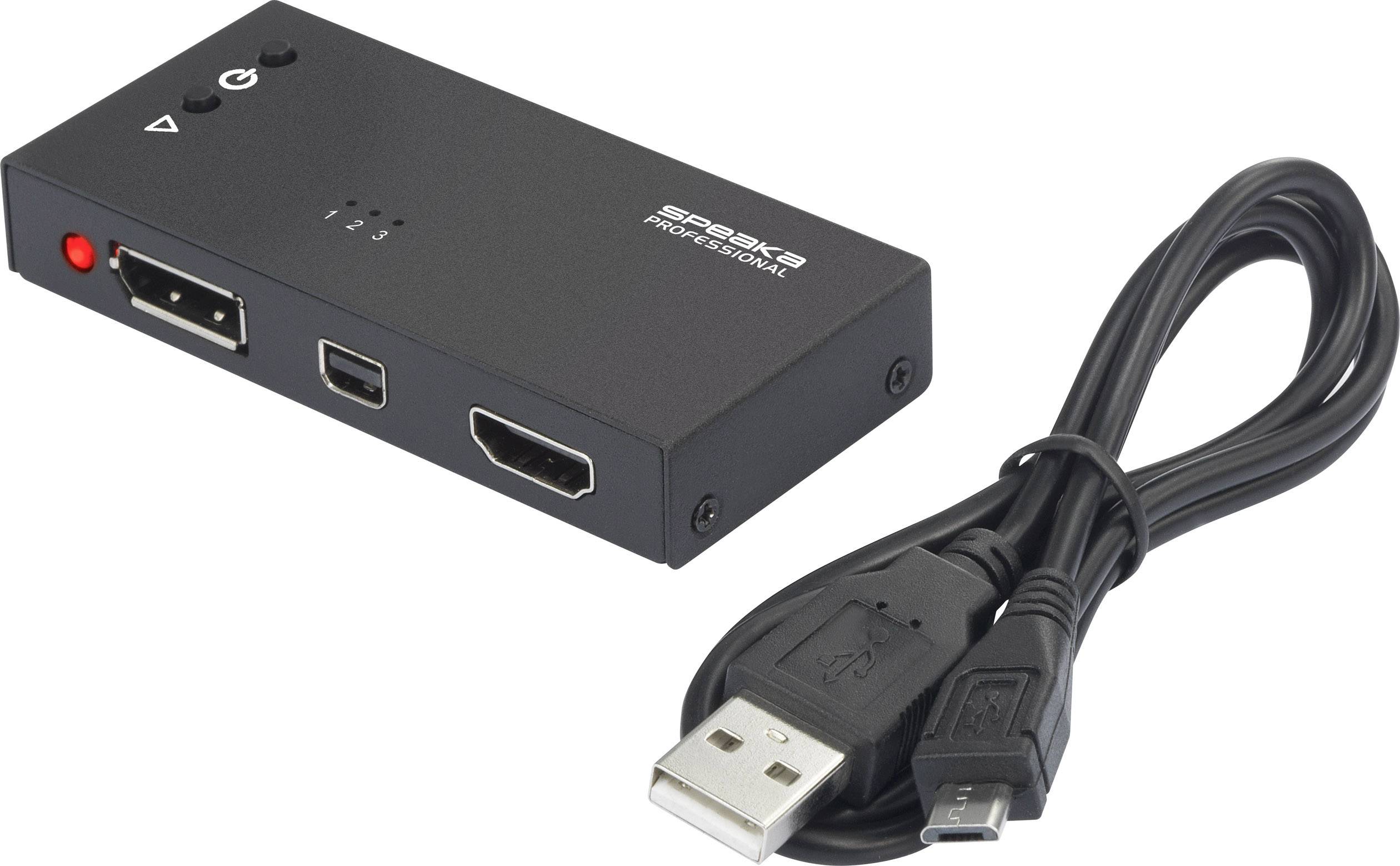 SpeaKa Professional 3 Port HDMI-Switch mit eingebautem Konverter, mit Status-LEDs 3840 x 2160 Pixel-4