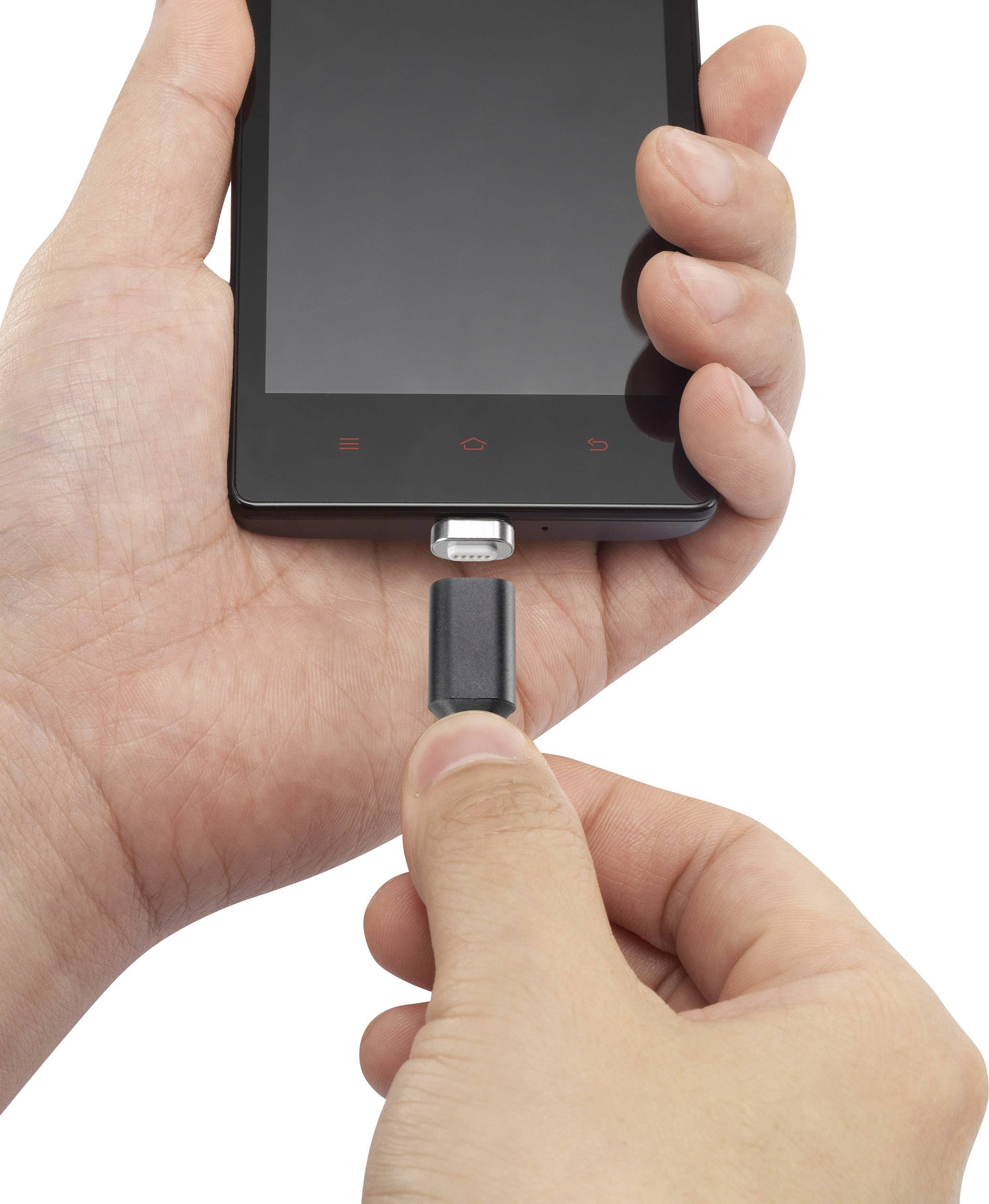 Renkforce USB-Kabel USB 2.0 USB-A Stecker, USB-C® Stecker 1.00 m Schwarz magnetischer Stecker, vergoldete Steckkontakte,-3