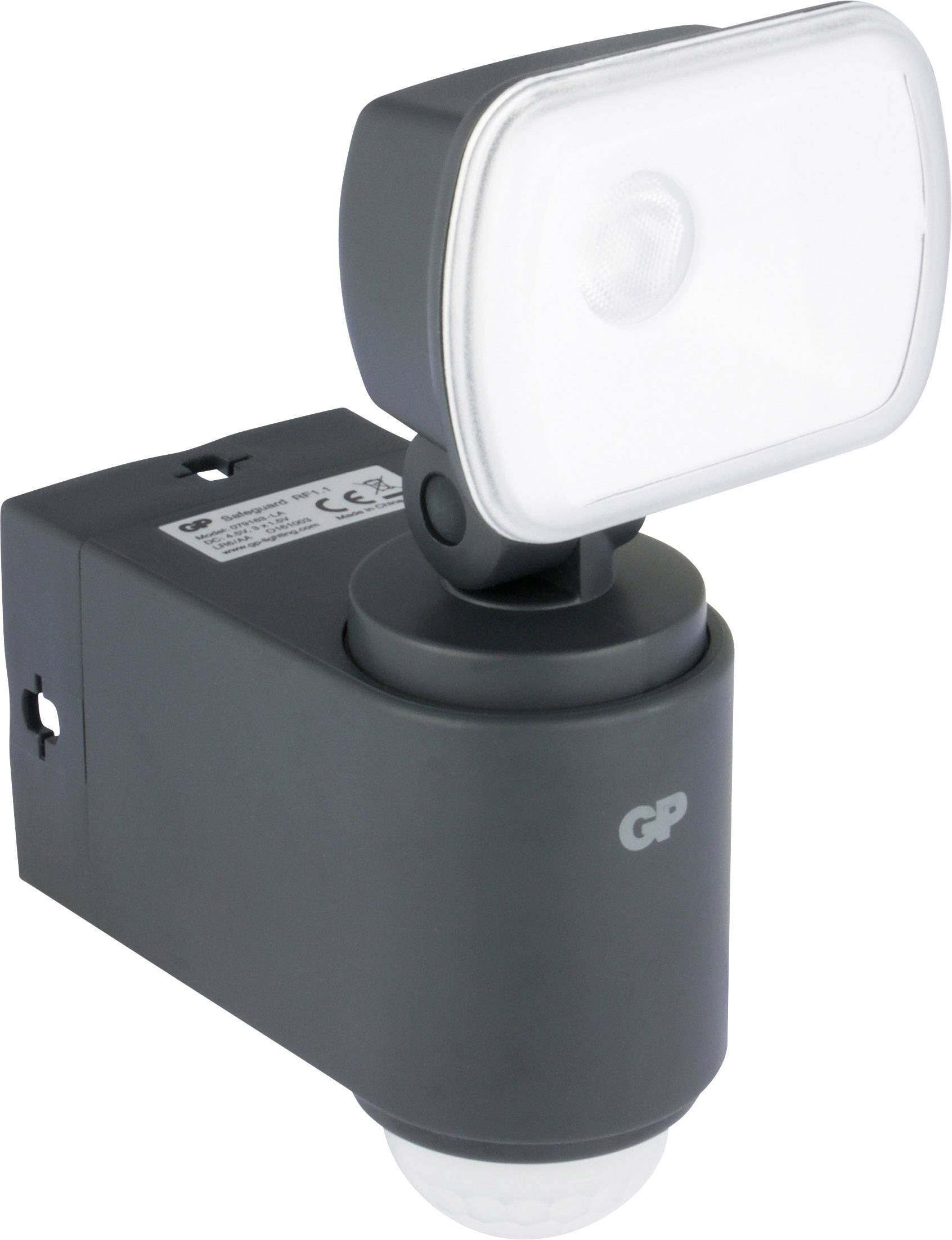 Eine rechteckige, schwarze LED-Sicherheitsleuchte mit integriertem Bewegungsmelder. Ideal zur Außenmontage zur Erhöhung der Sicherheit.