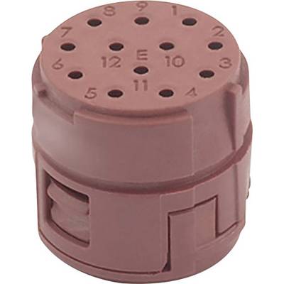 Ein rotes Kunststoff-Bauteil mit nummerierten Löchern und seitlichen Rillen, möglicherweise ein Steckverbinder oder Teil eines elektrischen Systems.
