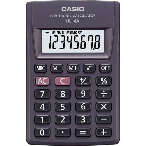 Casio HL-4A Taschenrechner Anthrazit Display (Stellen): 8 batteriebetrieben (B x H x T) 56 x 9 x 87 mm
