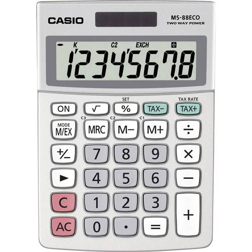 Casio MS-88ECO Tischrechner Silber Display (Stellen): 8 solarbetrieben, batteriebetrieben (B x H x T) 103 x 31 x 145 mm