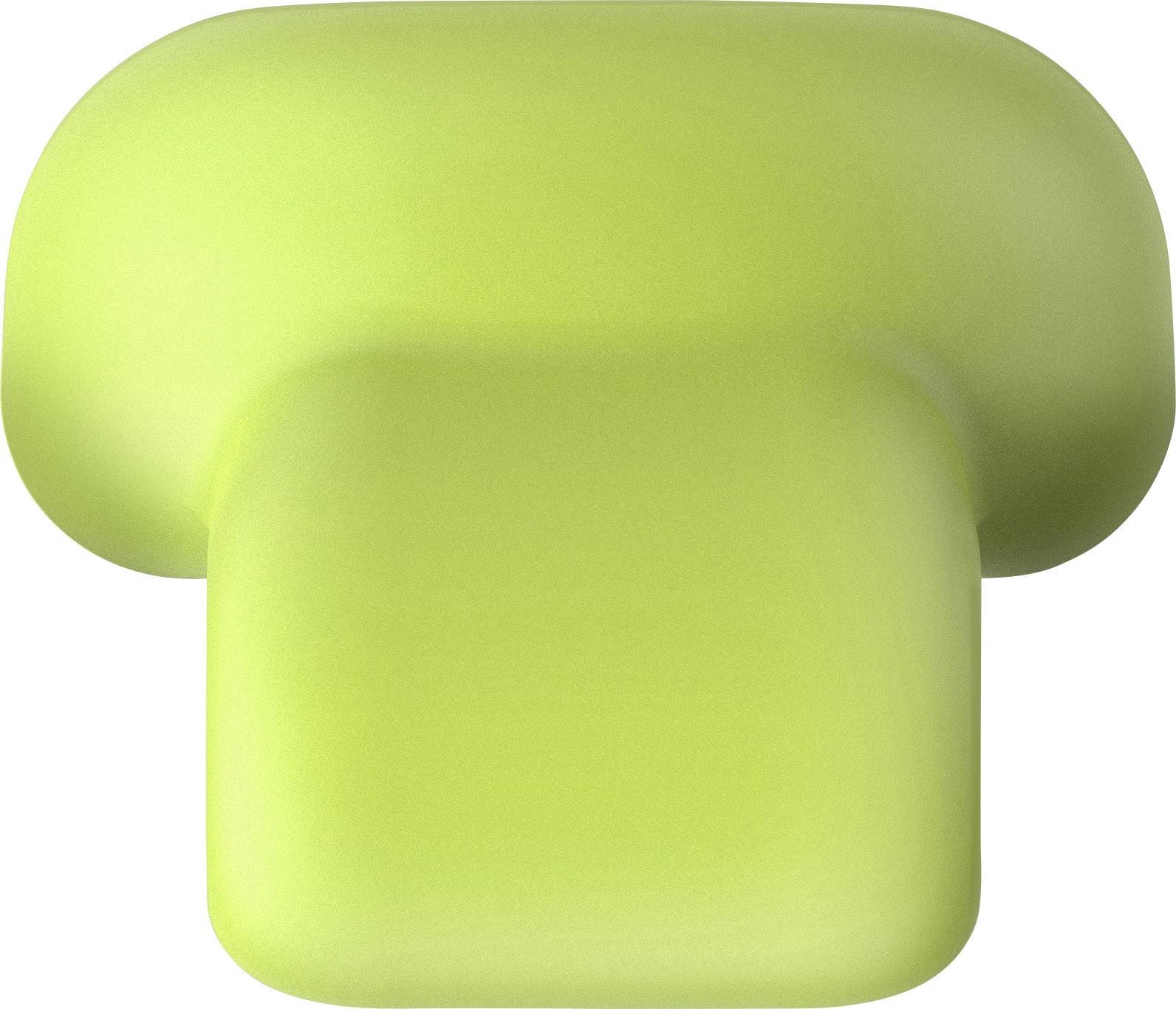 Grüner, pilzförmiger Hocker mit glatter Oberfläche, stilvoll und modern designt, als Sitzgelegenheit oder Deko-Element nutzbar.