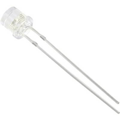 Eine transparente Leuchtdiode (LED) mit zwei langen metallischen Anschlüssen zur elektrischen Verbindung.