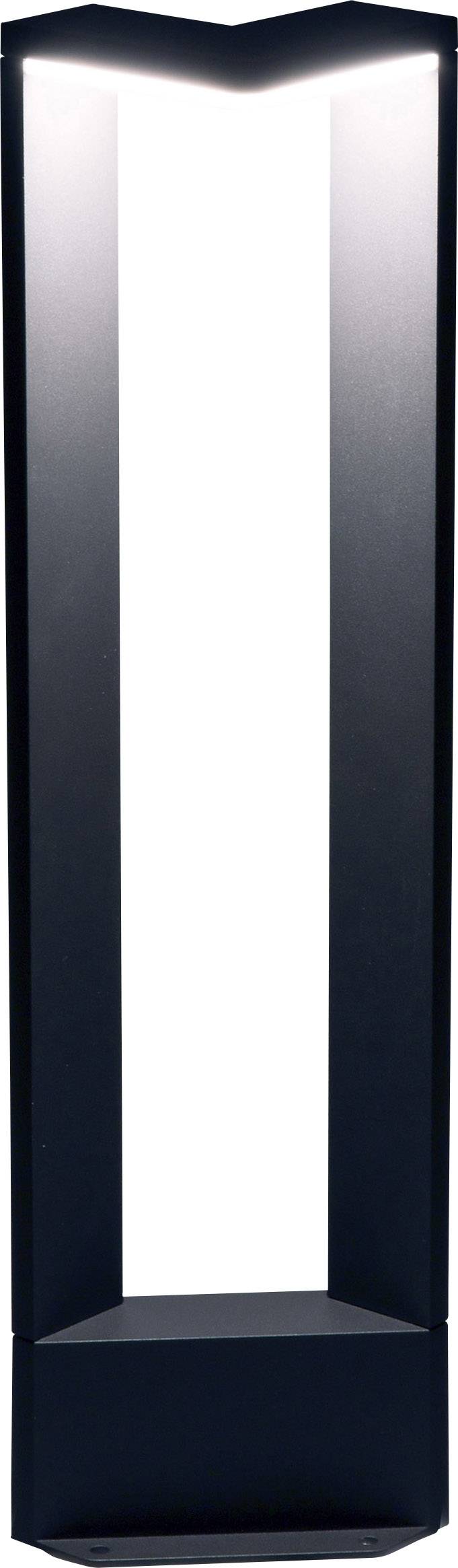 Eine schwarze, rechteckige Bodenleuchte mit offenem Zentrum, die indirektes Licht in einem modernen Design ausstrahlt.