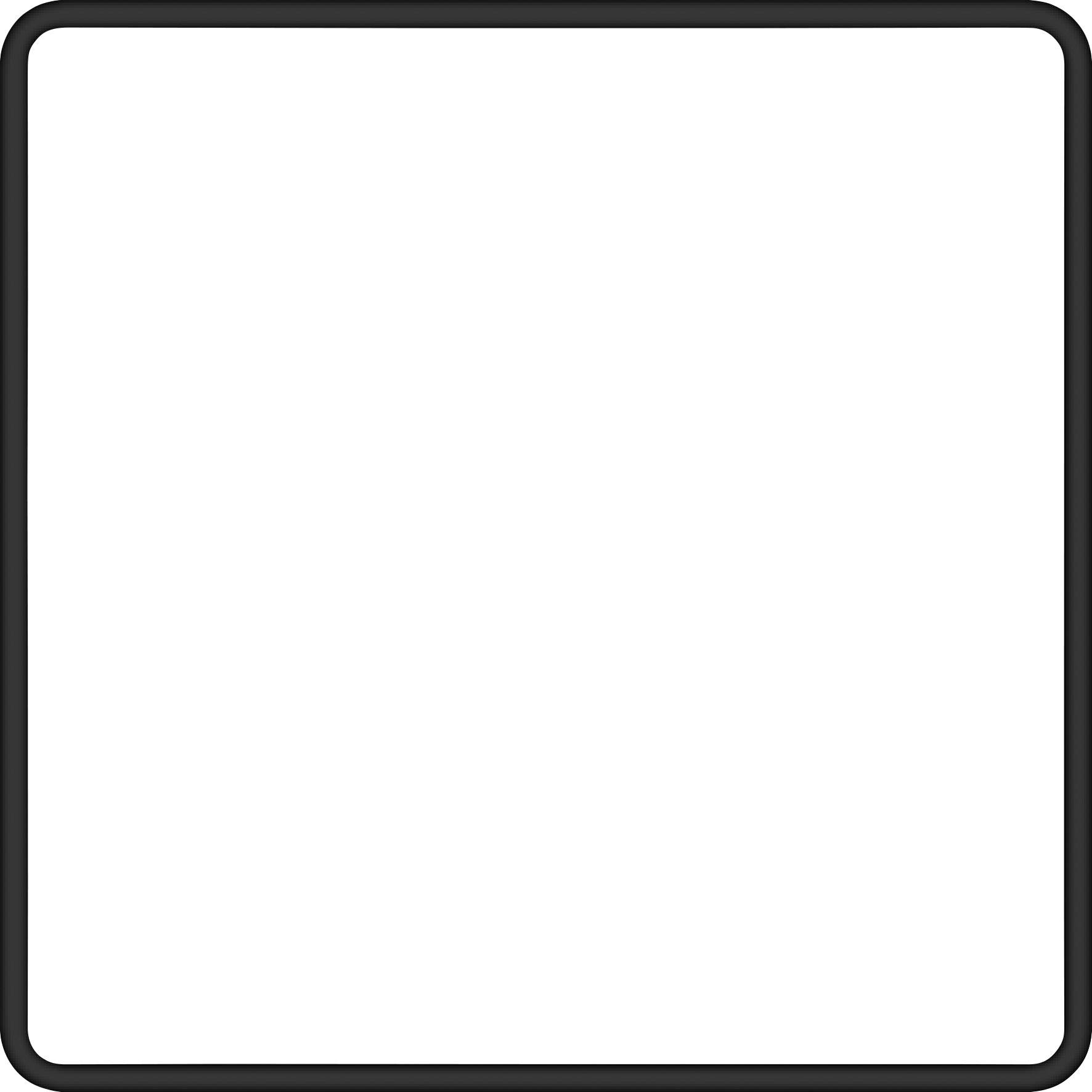 Ein quadratisches, schlicht weißes Bild mit einem dünnen schwarzen Rahmen.