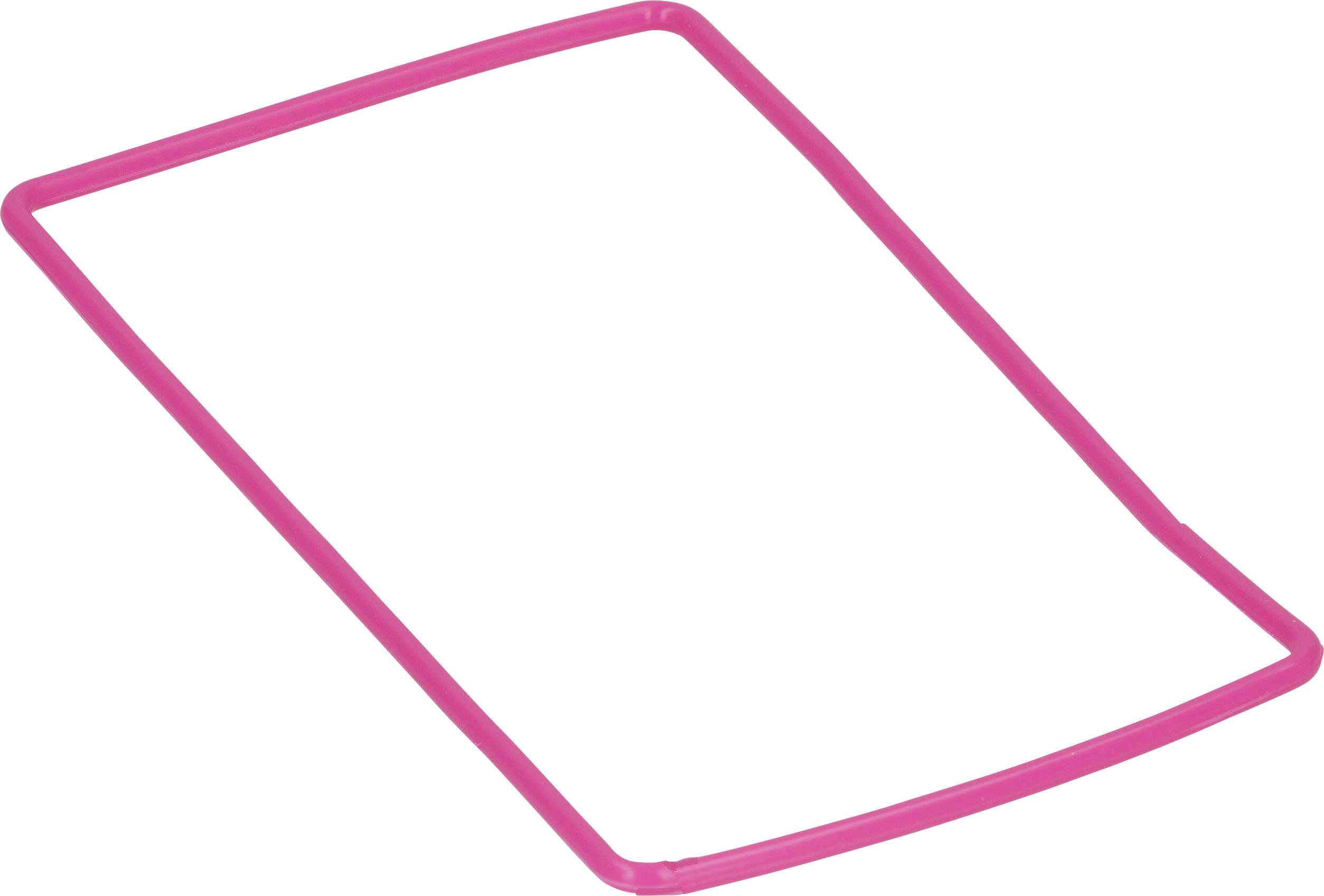 Ein pinker, rechteckiger Rahmen, asymmetrisch leicht geneigt, vor weißem Hintergrund.