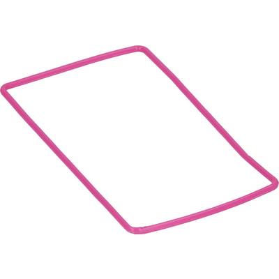 Ein pinker, rechteckiger Rahmen, asymmetrisch leicht geneigt, vor weißem Hintergrund.
