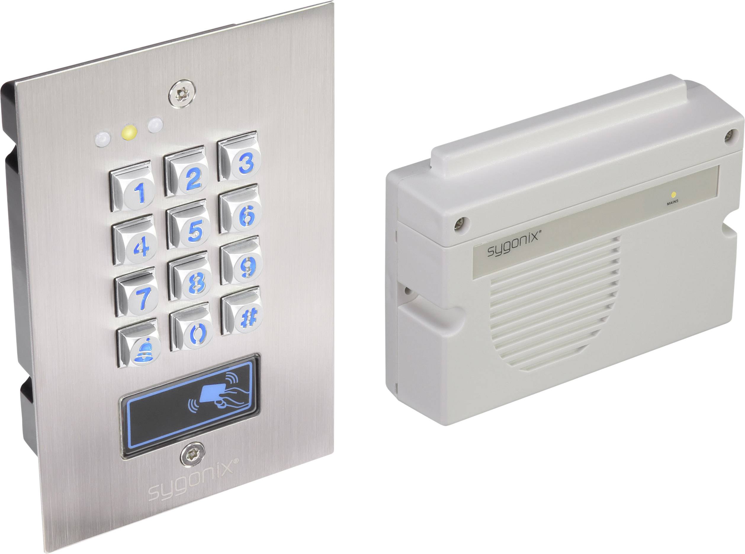 'Elektronisches Türschloss-Set mit Tastenfeld und RFID-Leser, geeignet für Zugangskontrolle in Gebäuden, hergestellt von Sygonix.'