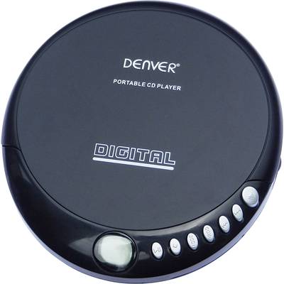 Schwarzer tragbarer CD-Player mit Bedientasten an der Vorderseite und Aufschrift 'PORTABLE CD PLAYER' und 'DIGITAL'.