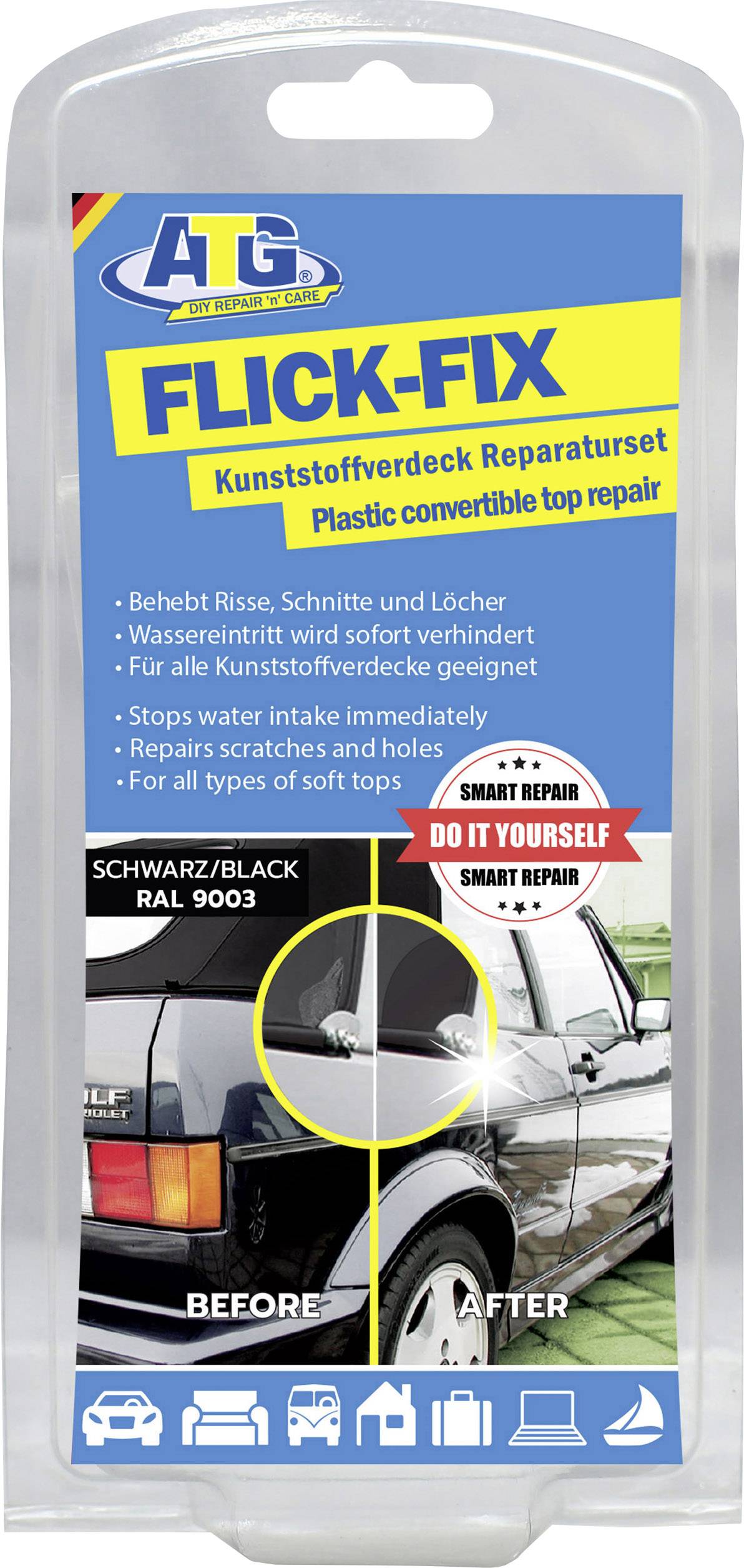 ATG Flick-Fix Kunststoffverdeck-Reparaturset - Schwarz (CFR02) online  kaufen