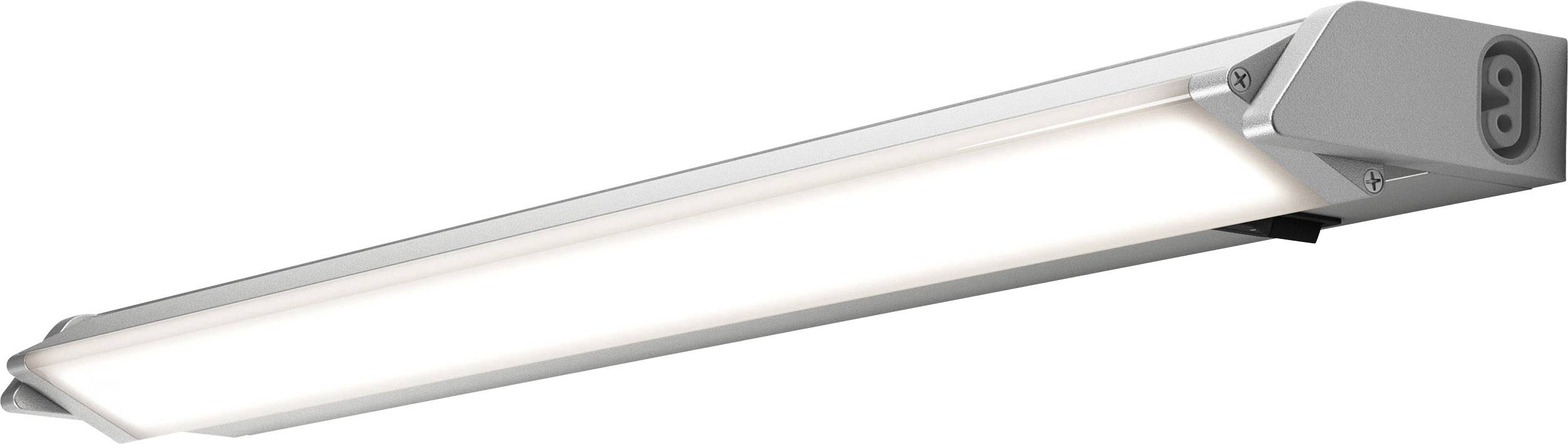 LED-Leuchte, länglich und silbern, leuchtet hell; geeignet für Deckenmontage, bietet energiesparende Beleuchtung.