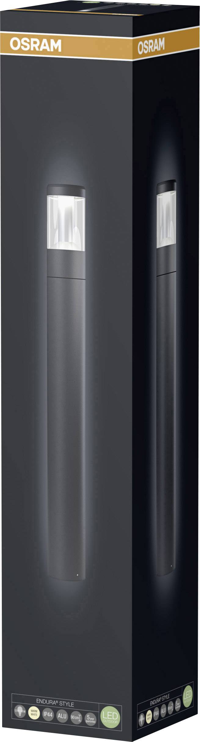 'OSRAM' Außen-Stehleuchte in schwarzer Verpackung, ideal für Garten- und Terrassenbeleuchtung. Energieeffizient mit modernem Design.