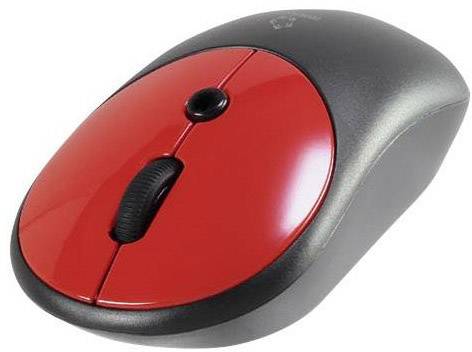 Rote und schwarze kabellose Computermaus mit Scrollrad, geeignet für den Büro- und Heimgebrauch.