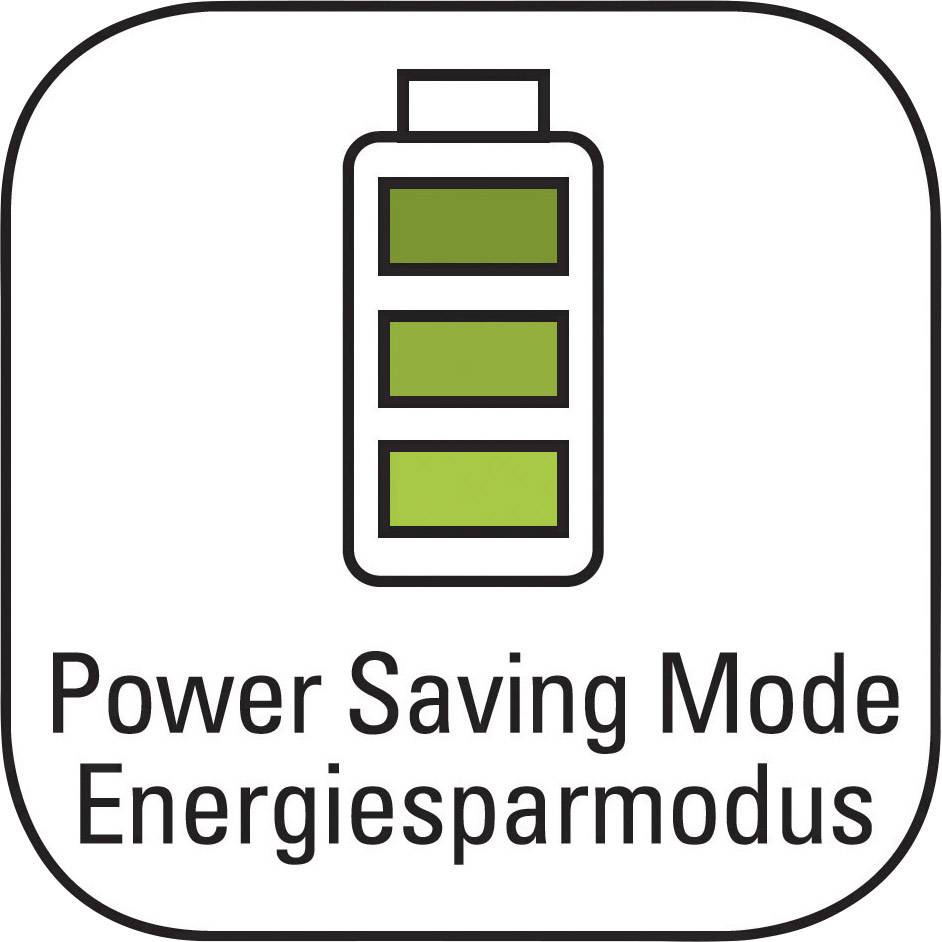 Das Bild zeigt ein Symbol in Form einer Batterie mit drei grünen Balken, das anzeigt, dass der Energiesparmodus aktiviert ist.