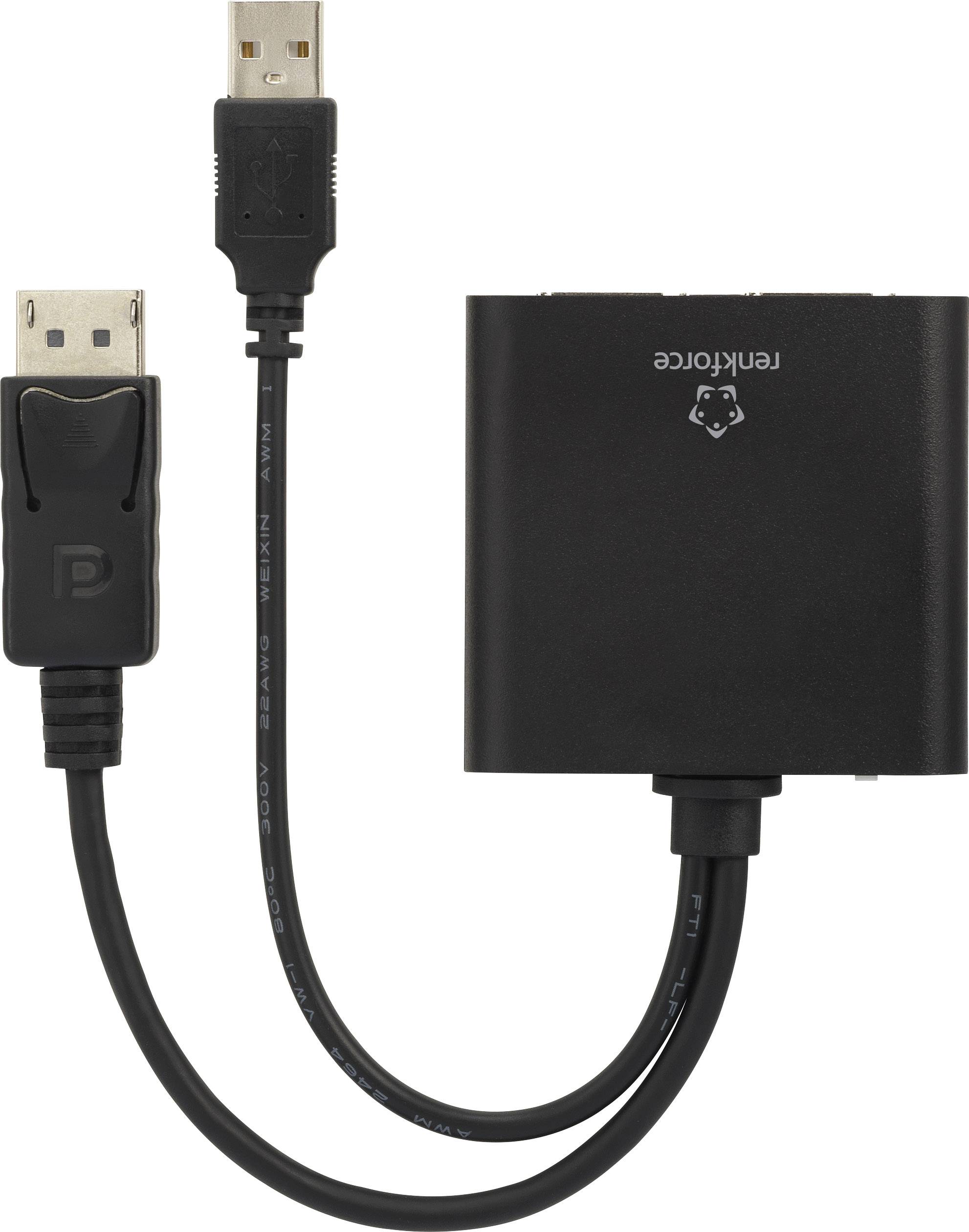 Adapterkabel von USB zu DisplayPort, schwarz.