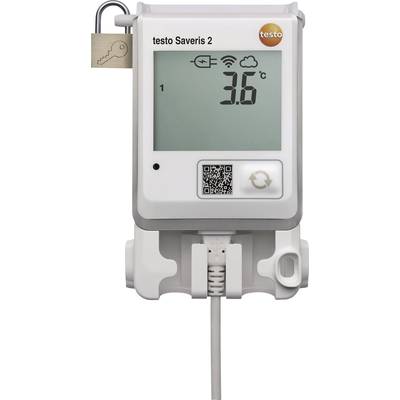 Digitales Thermometer mit Displayanzeige von 3.6°C, WLAN-Symbol, Batterieanzeige, Schlossikone und QR-Code. Marke 'testo'.
