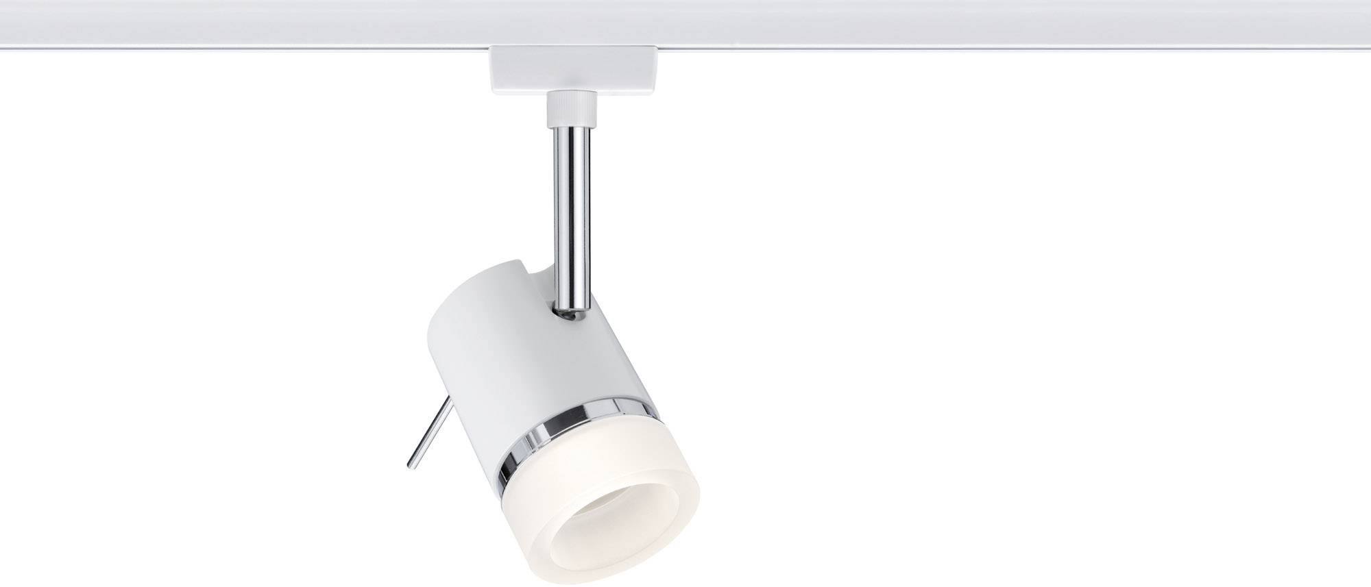 Eine moderne, weiße Deckeneinbauleuchte mit zylindrischem Design und verstellbarem Kopf, geeignet zur gezielten Beleuchtung.