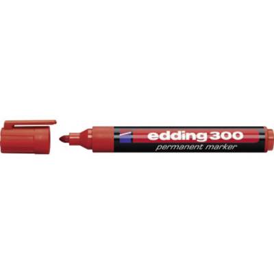 Roter Edding 300 Permanentmarker mit abgenommener Kappe, auf weißem Hintergrund liegend.