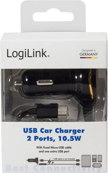 LogiLink USB Kfz Netzteil mit Micro-USB Kabel und USB-Port Belastbarkeit Strom max.=2.1 A 12 V, 24 V-2