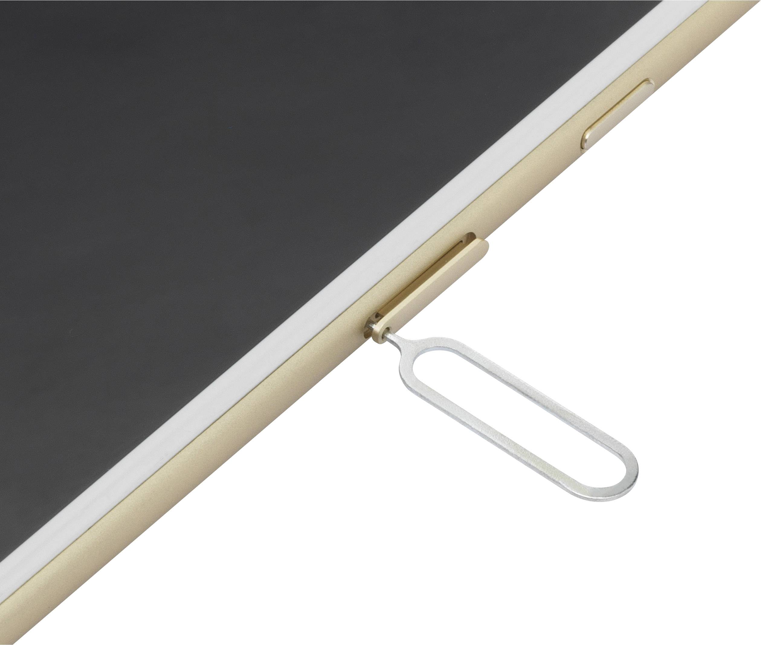 Ein Smartphone liegt auf einer Oberfläche. Ein SIM-Karten-Auswerfer sitzt im SIM-Karten-Slot an der Seite des Geräts.