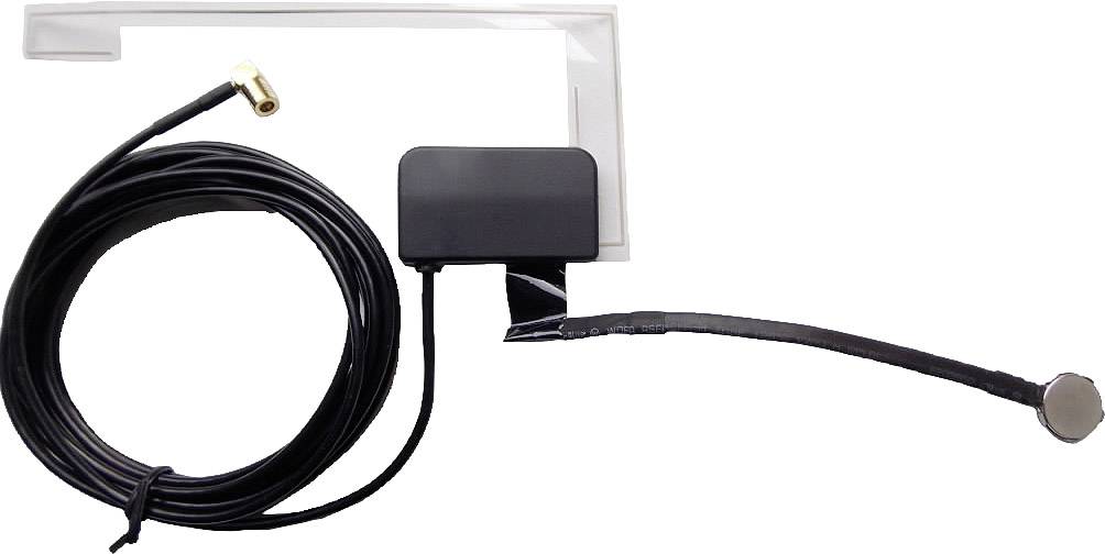 Schwarze Antenne mit langem Kabel und kleinen Anschlüssen, geeignet für elektronische Anwendungen oder mobile Geräte.