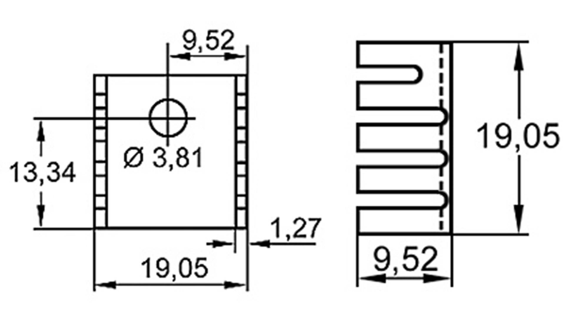 Technische Zeichnung von einem rechteckigen Bauteil mit Löchern und Rillen, Abmessungen und Durchmesser in Millimetern angegeben.