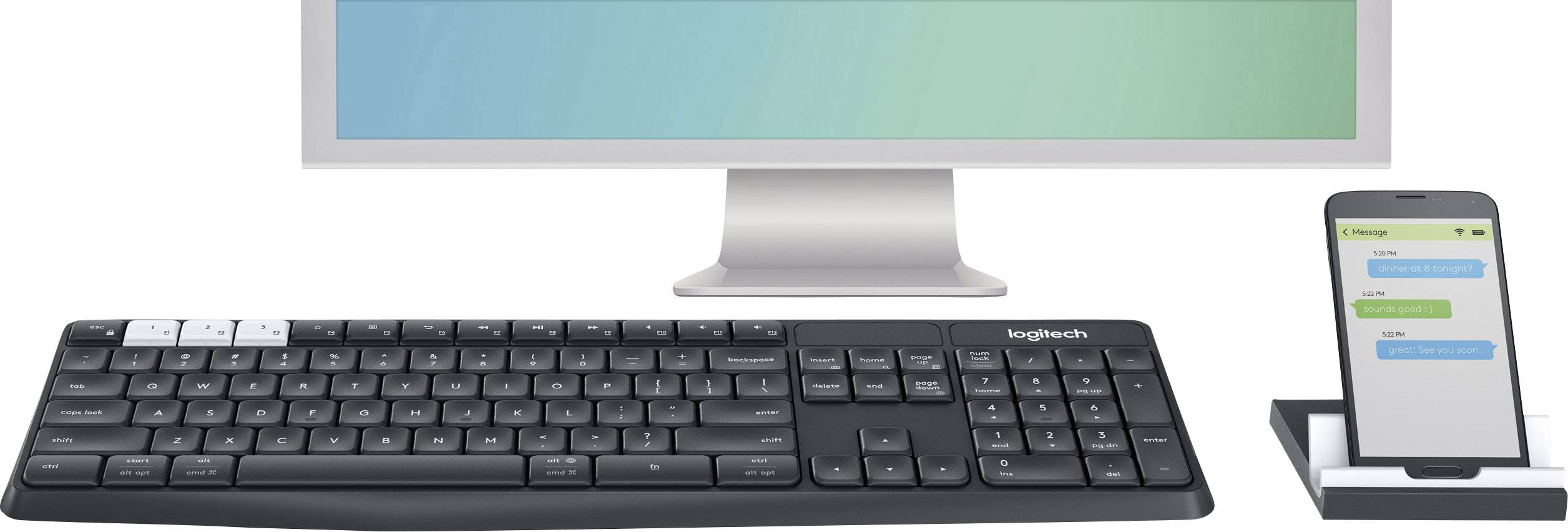 Logitech K375s Multi-Device Bluetooth® Tastatur Deutsch, QWERTZ Graphit, Grau, Weiß Spritzwassergeschützt-5